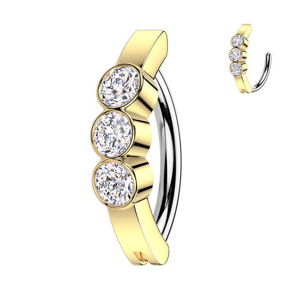 316L Surgical Steel Gold PVD White CZ Bezel Hinged Clicker Belly Ring - Pierced Universe