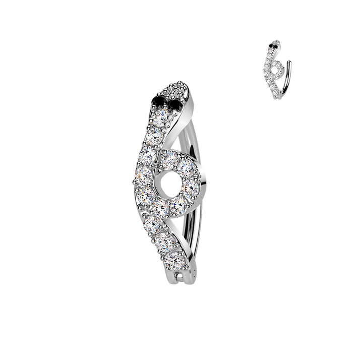 316L Surgical Steel White CZ Snake With Black Eye Hinged Clicker Belly Ring - Pierced Universe