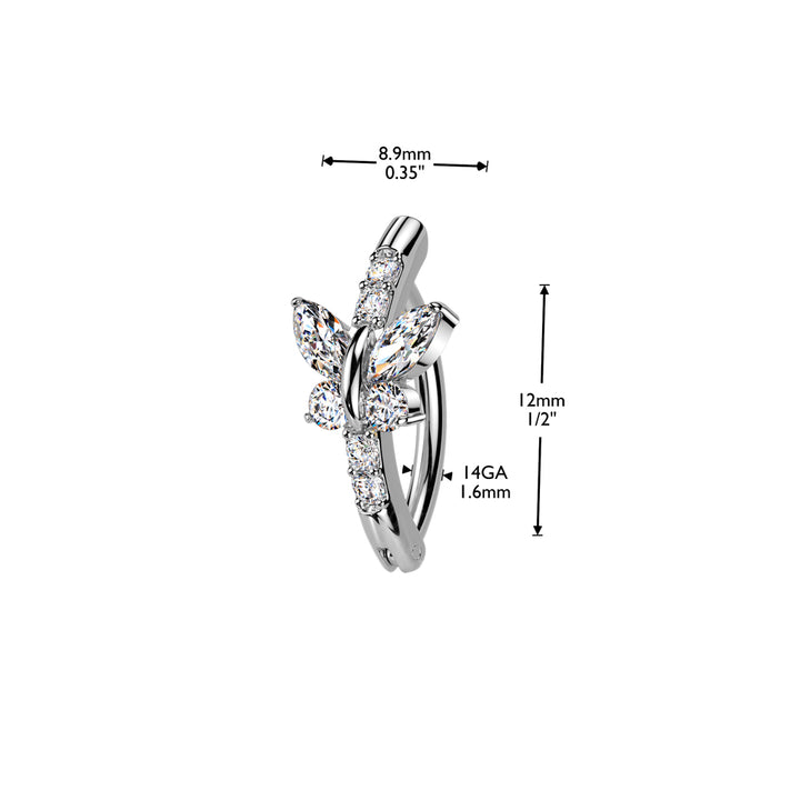 316L Surgical Steel Gold PVD White CZ Butterfly Hinged Clicker Belly Ring - Pierced Universe