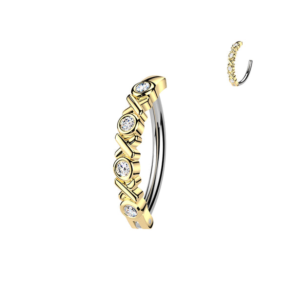 316L Surgical Steel Gold PVD White CZ "XOXO" Hinged Clicker Belly Ring - Pierced Universe