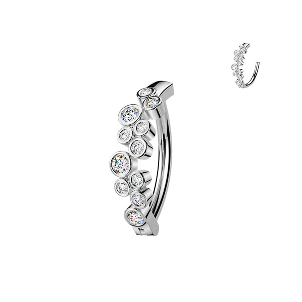 316L Surgical Steel White CZ Bezel Cluster Hinged Clicker Belly Ring - Pierced Universe