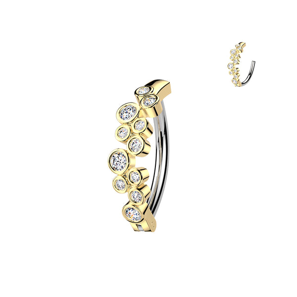 316L Surgical Steel Gold PVD White CZ Bezel Cluster Hinged Clicker Belly Ring - Pierced Universe