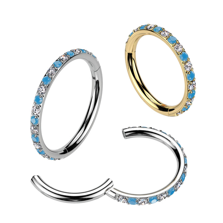 Implant Grade Titanium Aqua White CZ Pave Hinged Helix Clicker Hoop - Pierced Universe