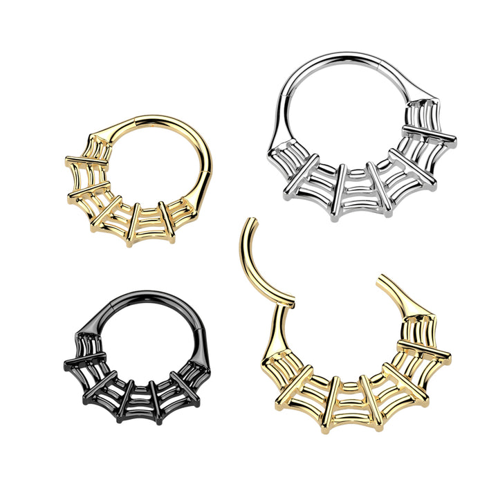 Implant Grade Titanium Black PVD Spider Web Hinged Clicker Hoop - Pierced Universe