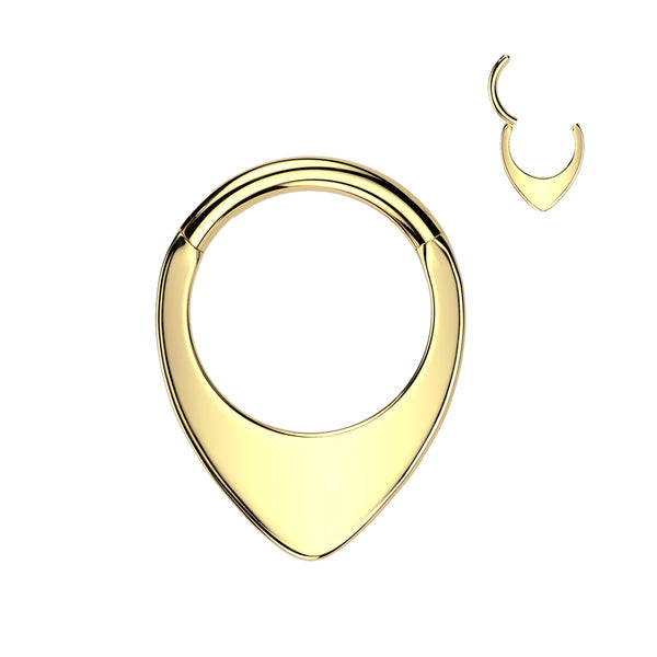 Implant Grade Titanium Gold PVD Thick Flat V Shape Septum Hinged Clicker Hoop