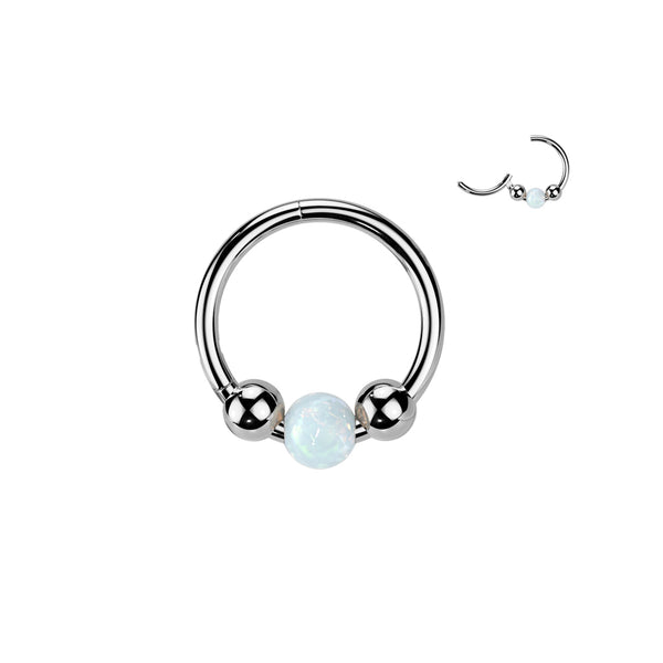 Implant Grade Titanium White Opal Ball Hinged Clicker Hoop