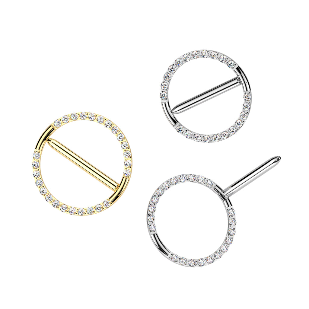 Shield Pierced Implant Grade Titanium Gold PVD White CZ Hinged Clicker Nipple Shield ...
