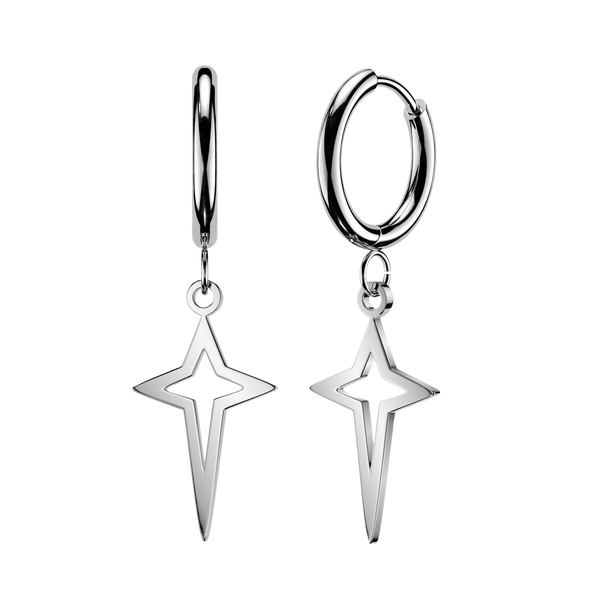 Pair of 316L Surgical Steel Star Cut Out Dangle Hinged Hoop Earrings - Pierced Universe