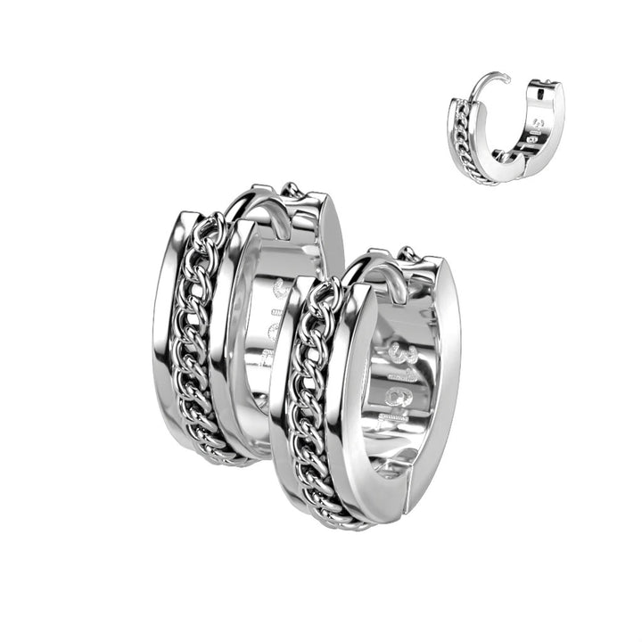 Pair of 316L Surgical Steel Chain Link Design Hinged Hoop Earrings - Pierced Universe