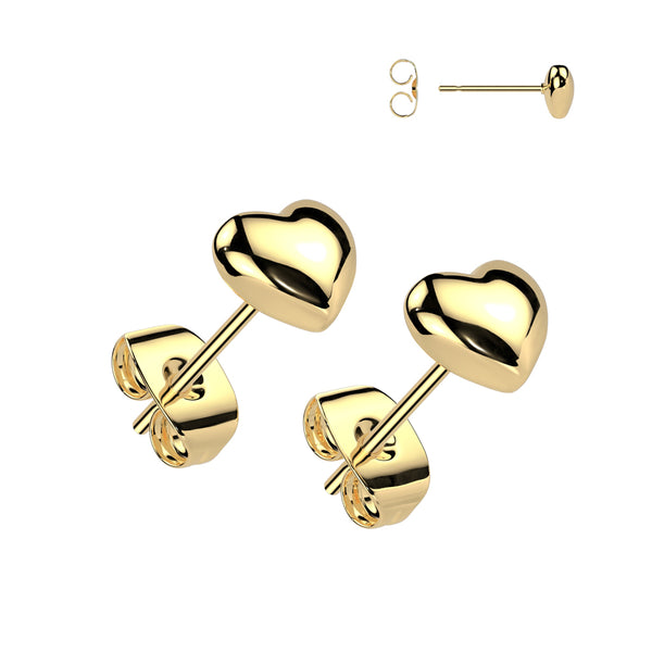 Pair of 316L Surgical Steel Gold PVD Heart Stud Earrings