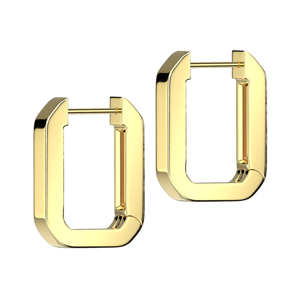 Pair of 316L Surgical Steel Gold PVD Rectangle Squared Hoop Earrings - Pierced Universe