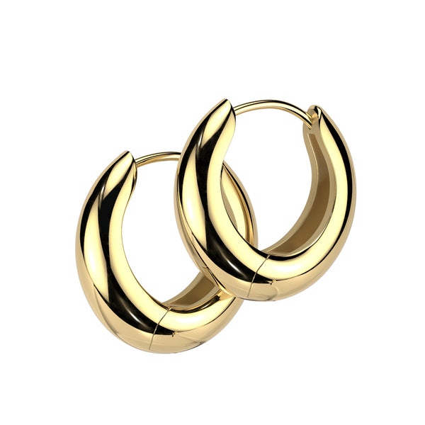 Pair of 316L Surgical Steel Gold PVD Oval Shaped Thick Hoop Earrings