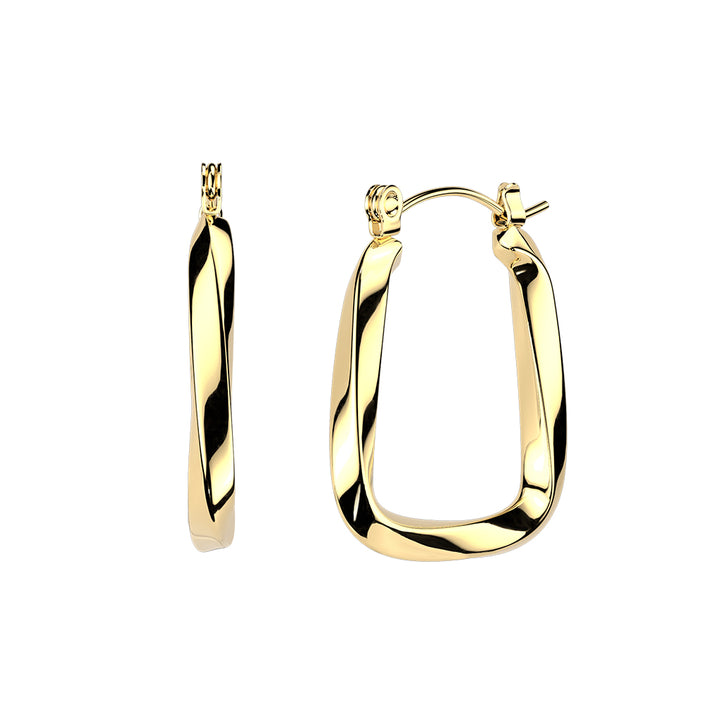 Pair of 316L Surgical Steel Gold PVD Twisted Large Hinged Hoop Earrings - Pierced Universe