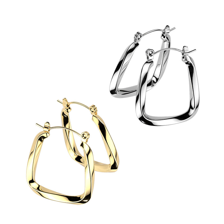 Pair of 316L Surgical Steel Gold PVD Twisted Large Hinged Hoop Earrings - Pierced Universe