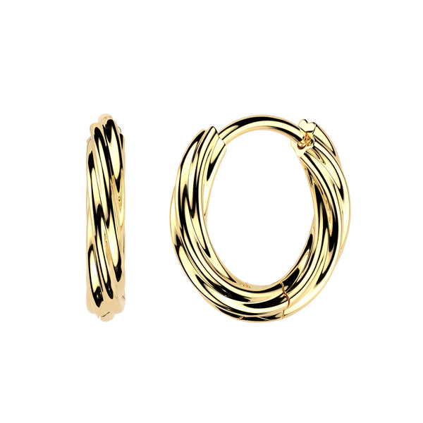 Pair of 316L Surgical Steel Gold PVD Twisted Design Hinged Hoop Earrings