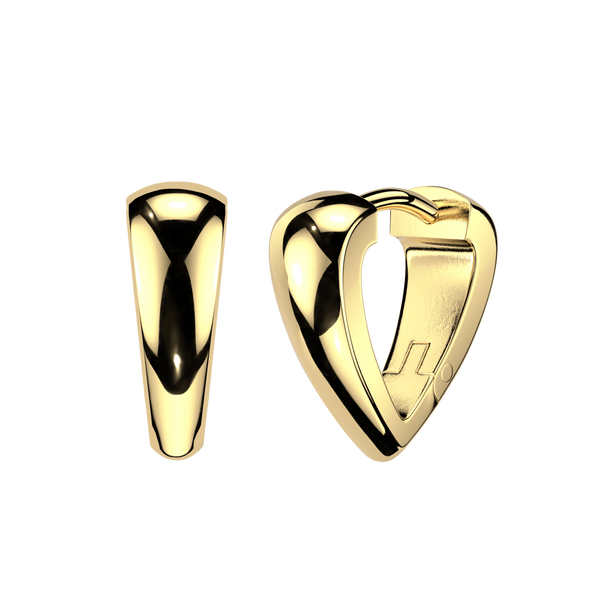Pair of 316L Surgical Steel Gold PVD Chevron Minimal V Shape Hinged Hoop Earrings