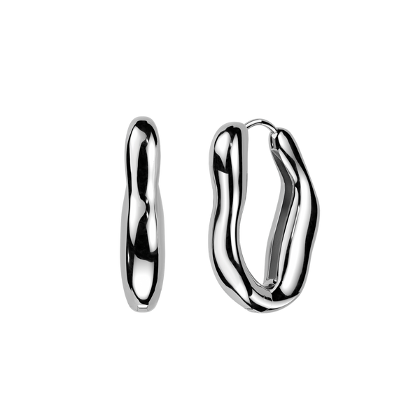 Pair of 316L Surgical Steel Wavy Design Oval Hoop Earrings