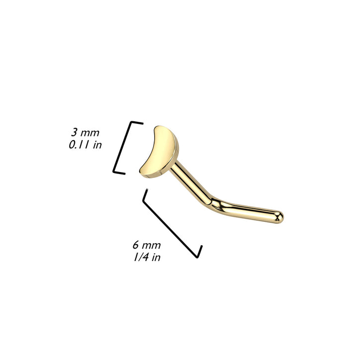 Implant Grade Titanium Gold PVD Small Crescent Moon L-Shaped Nose Ring Stud - Pierced Universe