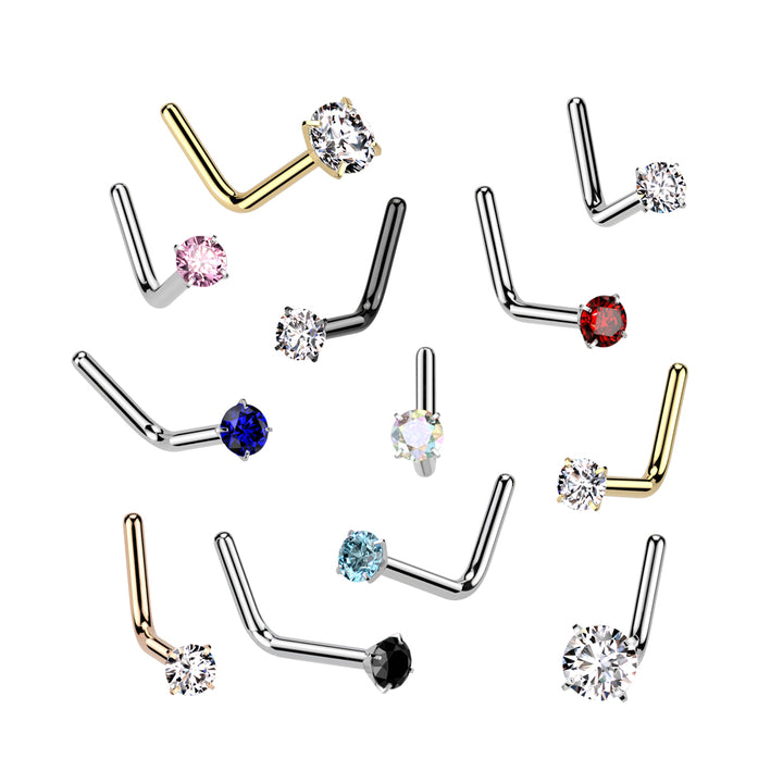 Implant Grade Titanium Black CZ L Shape Nose Stud - Pierced Universe