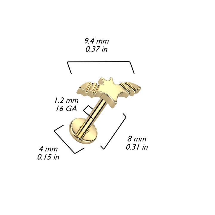 Implant Grade Titanium Black PVD Internally Threaded Large Ridged Bat Flat Back Labret - Pierced Universe