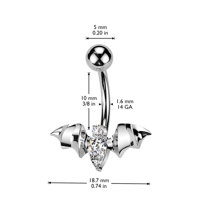 Implant Grade Titanium Black PVD Red CZ Internally Threaded Flying Bat Non Dangle Belly Ring - Pierced Universe