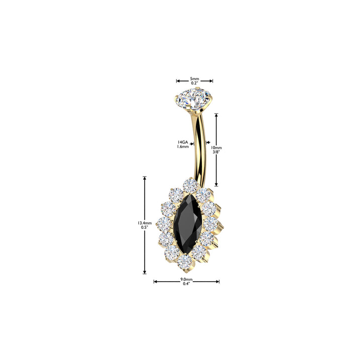 Implant Grade Titanium Gold PVD White & Black CZ Internally Threaded Marquise Non Dangle Belly Ring - Pierced Universe
