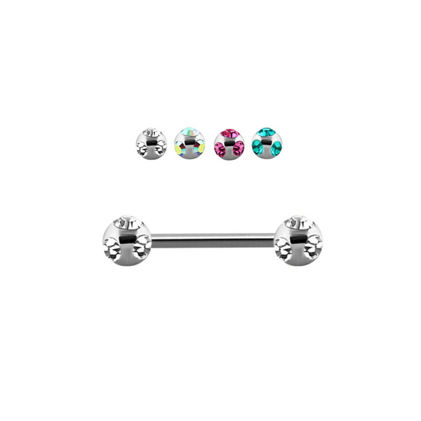 316L Surgical Steel Multi CZ Ball Straight Barbell Nipple Ring - Pierced Universe
