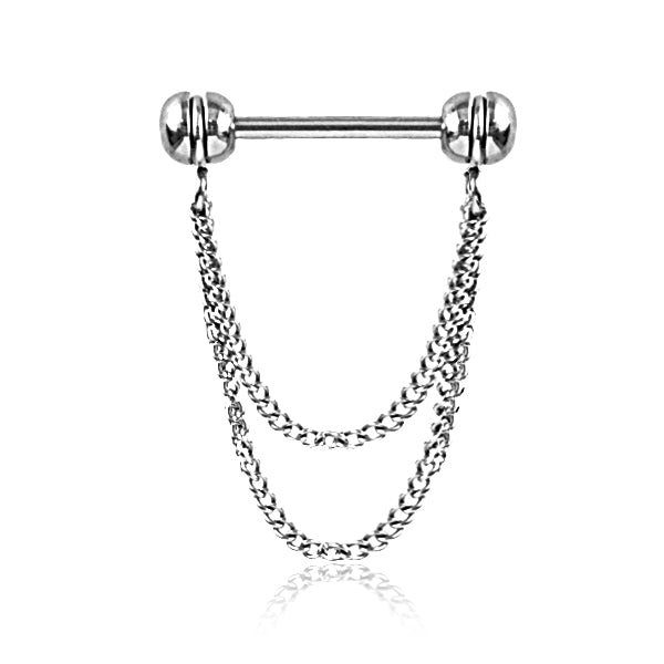 316L Surgical Steel Double Chain Dangle Nipple Ring Straight Barbell