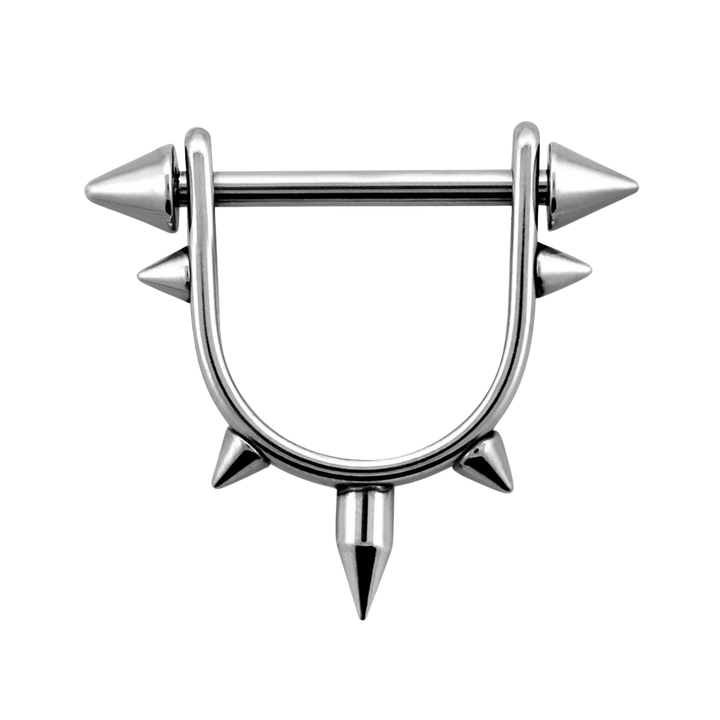 316L Surgical Steel Spike Shield Straight Barbell Nipple Ring - Pierced Universe