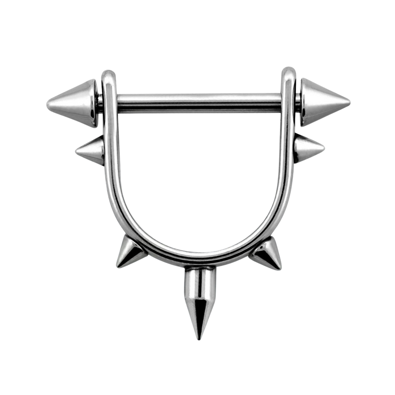 316L Surgical Steel Spike Shield Straight Barbell Nipple Ring - Pierced Universe