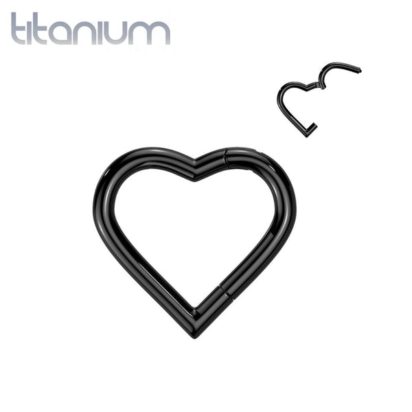 Implant Grade Titanium Black PVD Heart Shaped Hinged Clicker Hoop - Pierced Universe