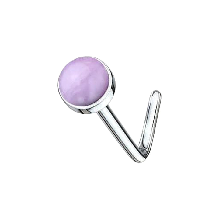 316L Surgical Steel L Shape Semi Precious Amethyst Stone Nose Stud - Pierced Universe