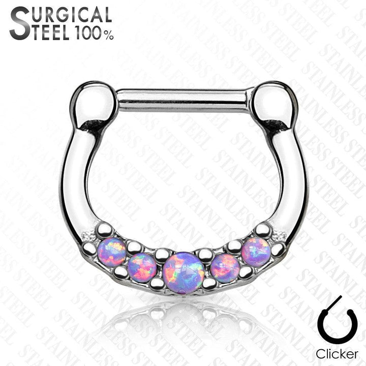 316L Surgical Steel 5 Gem Opal Septum Ring Clicker - Pierced Universe