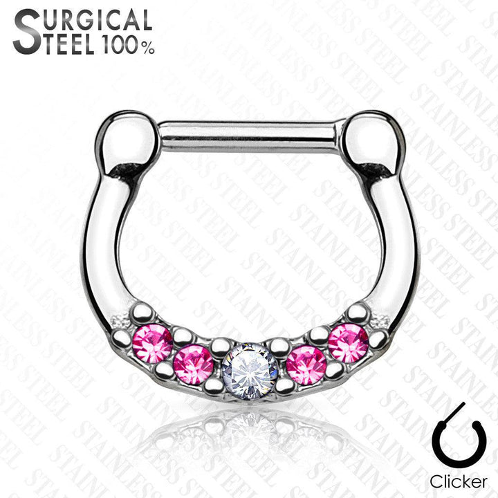 316L Surgical Steel 5 Gem Septum Ring Clickers - Pierced Universe
