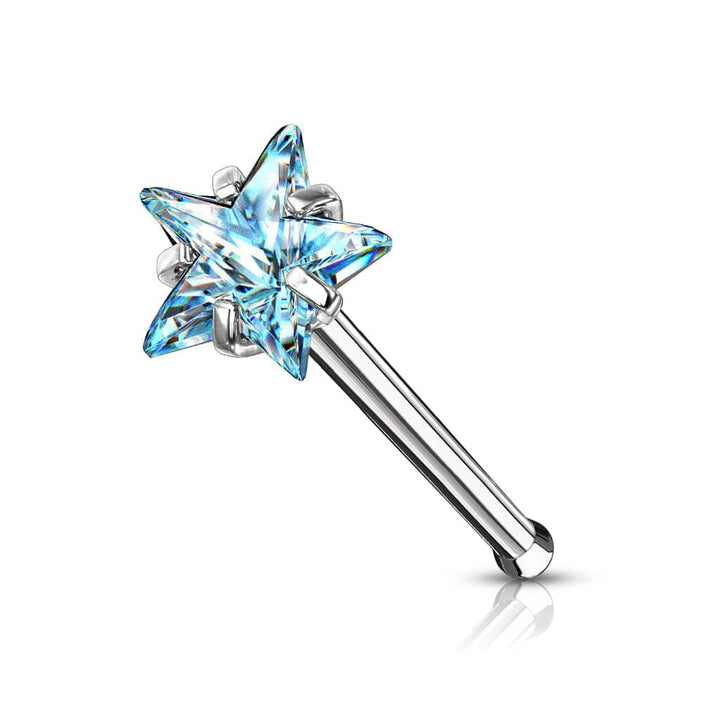 316L Surgical Steel Aqua CZ Star Ball End Nose Ring Stud - Pierced Universe