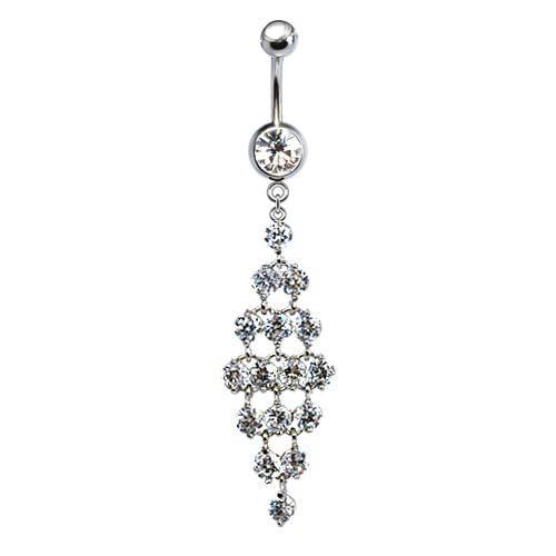 316L Surgical Steel Diamond Chandelier Dangle Belly Ring - Pierced Universe