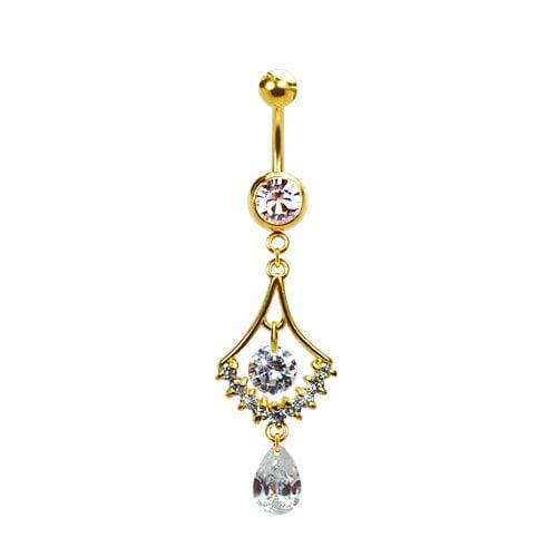 316L Surgical Steel Gold PVD Elegant Diamond Chandelier with Teardrop Dangle Belly Ring - Pierced Universe