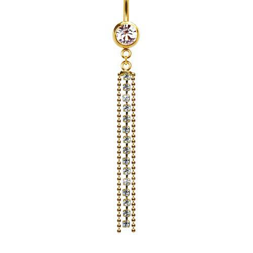 316L Surgical Steel Gold PVD Elegant Triple CZ Tassel Dangle Belly Ring - Pierced Universe