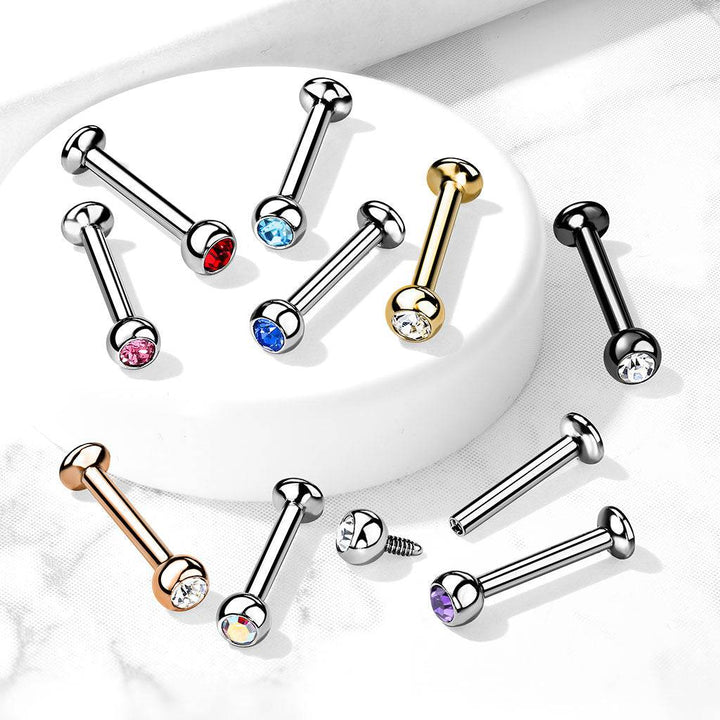 316L Surgical Steel Internally Threaded Aurora Borealis CZ Labret Flat Back - Pierced Universe