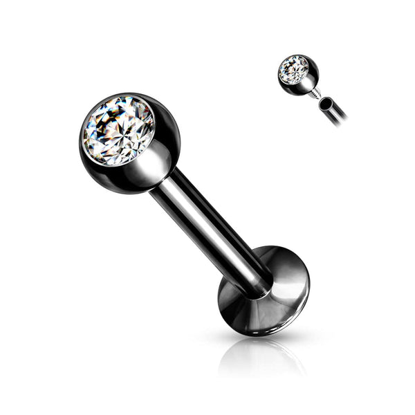 316L Surgical Steel Internally Threaded Black PVD White CZ Labret Flat Back - Pierced Universe