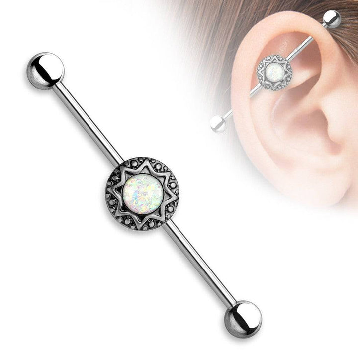 316L Surgical Steel Opal Glitter Tribal Boho Industrial Barbell - Pierced Universe