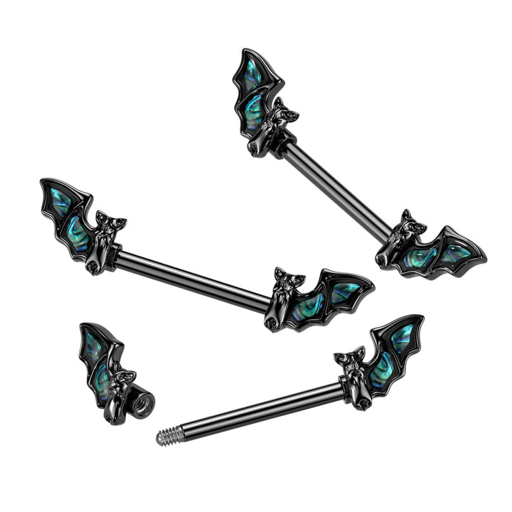 316L Surgical Steel Black PVD Abalone Bat Nipple Barbell - Pierced Universe