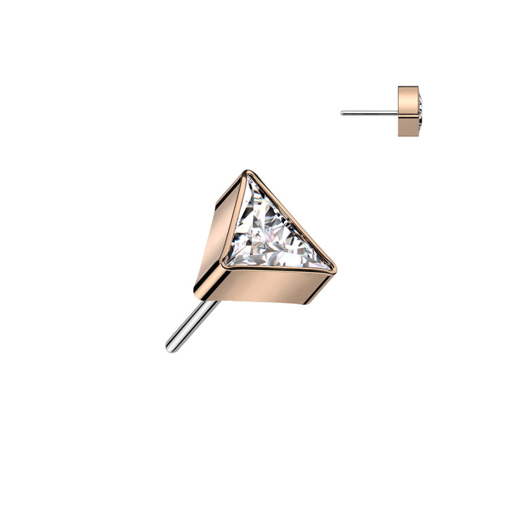 Implant Grade Titanium Rose Gold PVD White CZ Triangle Threadless Push In Labret - Pierced Universe