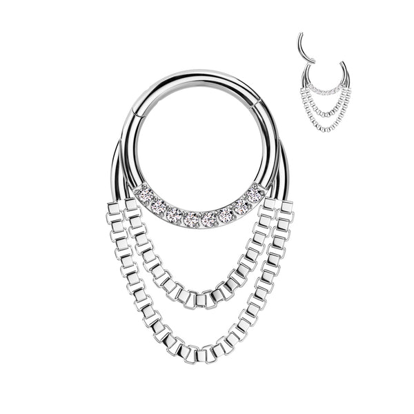 316L Surgical Steel White CZ Gem Chain Dangle Clicker Hoop - Pierced Universe