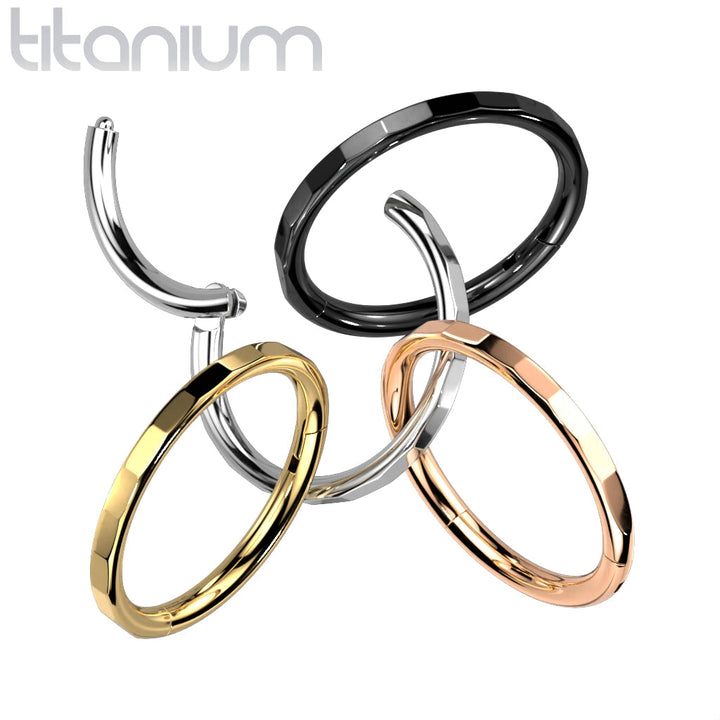 Implant Grade Titanium Rose Gold PVD Faceted Edge Hinged Cartilage Clicker Hoop - Pierced Universe