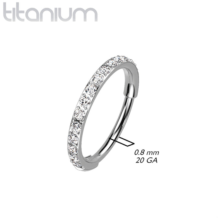 Implant Grade Titanium Black PVD Pave White CZ Nose Hoop Hinged Clicker Ring - Pierced Universe