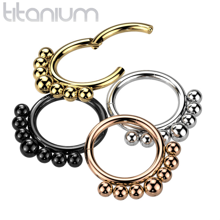 Implant Grade Titanium Gold PVD Beaded Tribal Hinged Septum Ring Hoop Clicker - Pierced Universe