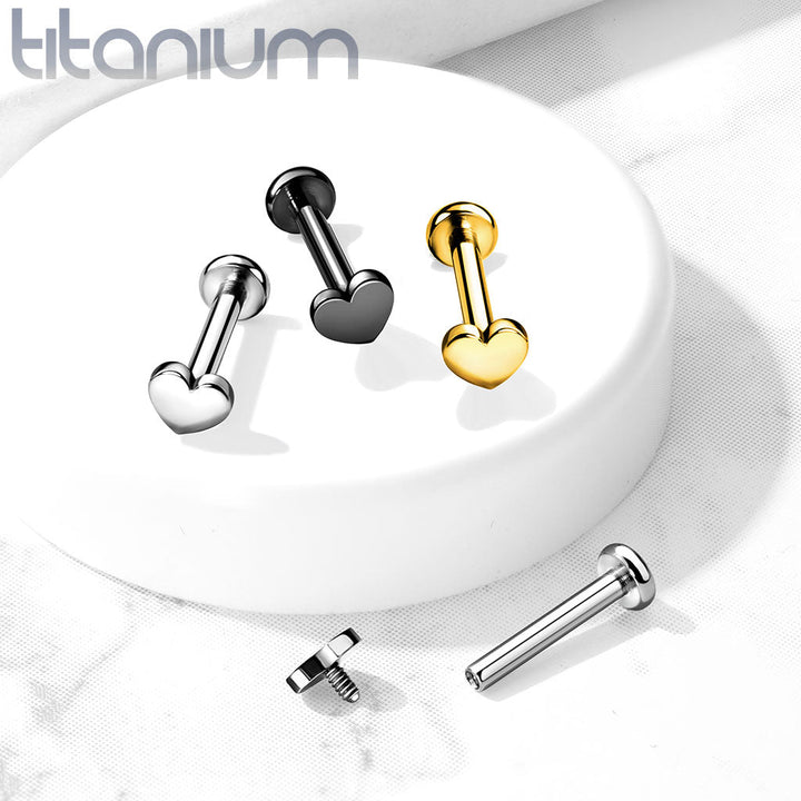 Internally Threaded Small Heart Black PVD Implant Grade Titanium Labret - Pierced Universe