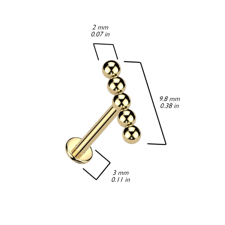 Implant Grade Titanium Gold PVD 5 Bead Internally Threaded Flat Back Labret - Pierced Universe