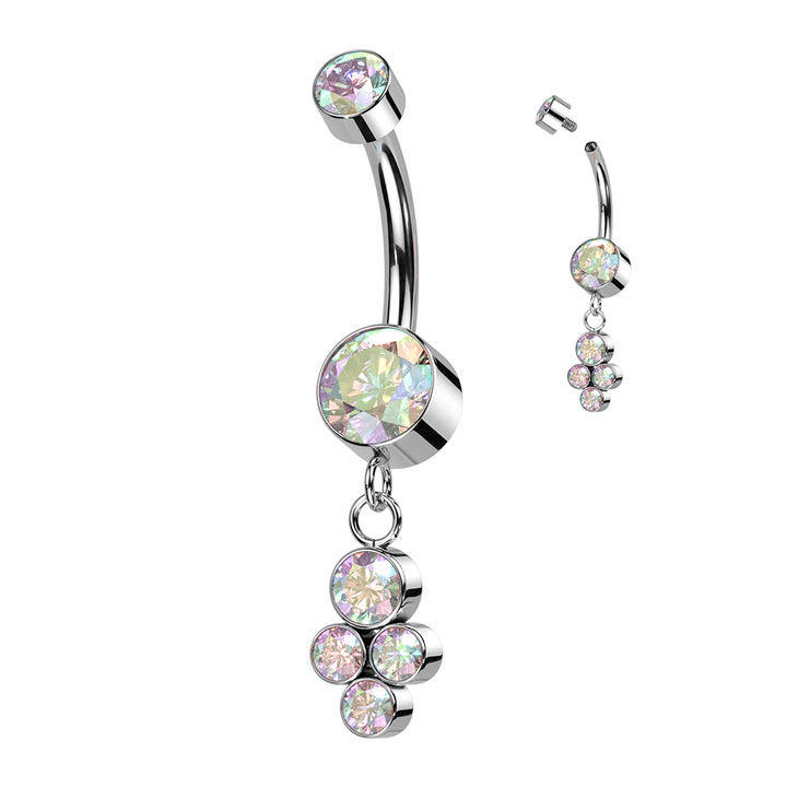 Implant Grade Titanium Aurora Borealis CZ Bezel Dainty Circle Cluster Dangle Belly Ring - Pierced Universe